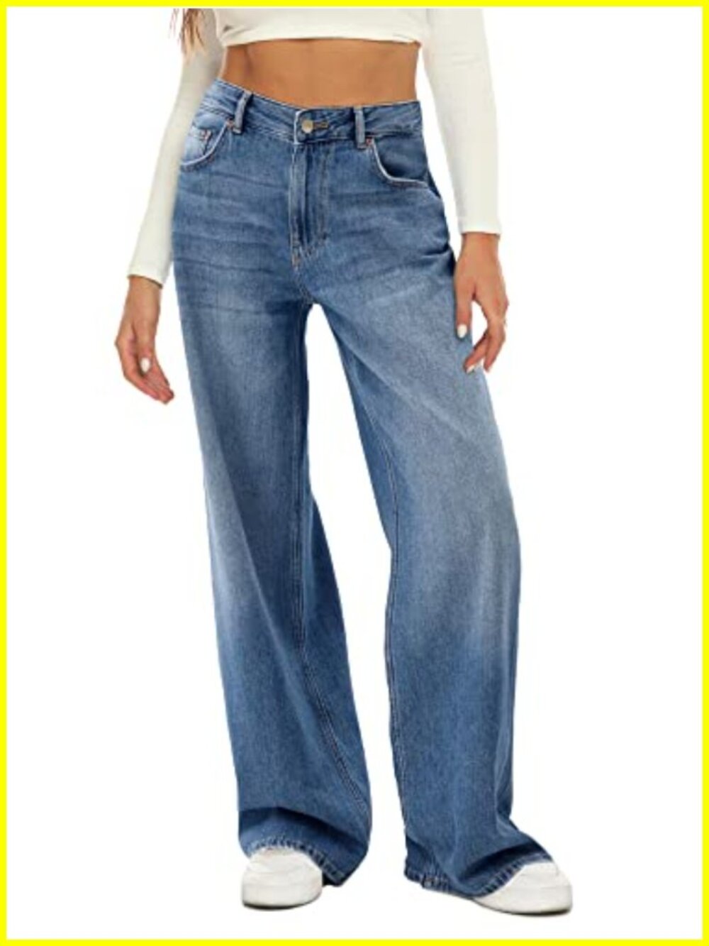 High Waisted Wide Leg Jeans Women Loose Baggy Denim Pants with Pockets